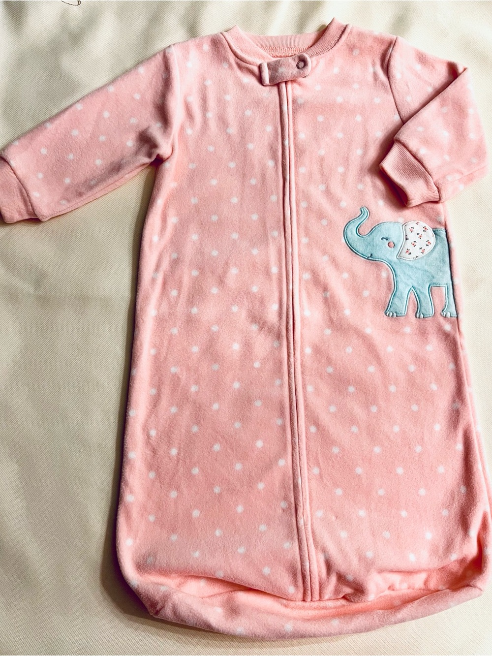Carter's Pink Polka Dot Sleep Sack with Blue Elephant Applique